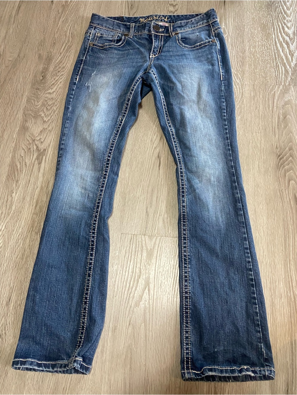 Maurices Distressed Dark Blue Bootcut Jeans